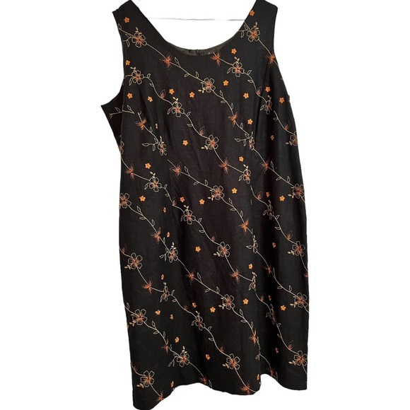 Vintage Betsy Lauren Dress Womens 20 Floral Sleeveless Black‎ Embroidered Midi - Picture 2 of 4